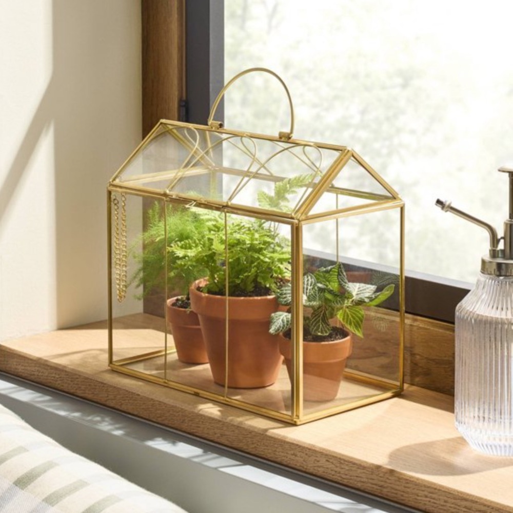 Large Scalloped Brass Decorative Glass Greenhouse - Hearth & Hand with Magnolia